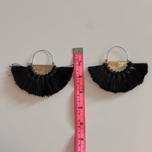 Black and Gold Large Tassel Hoop Statement Earrings - Picture 4 of 5